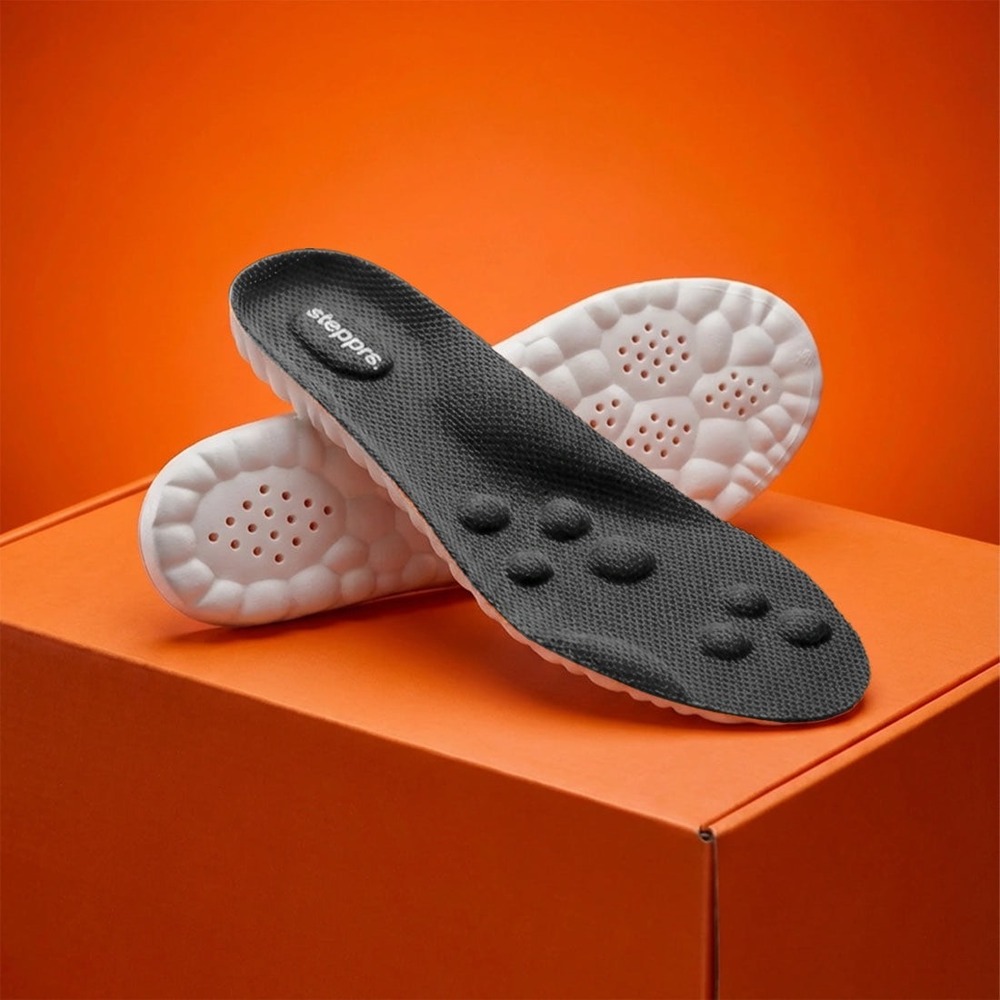 Stepprs Massage Insoles Black White US Men 7 Women 8 Instant Relief Shock Absorb